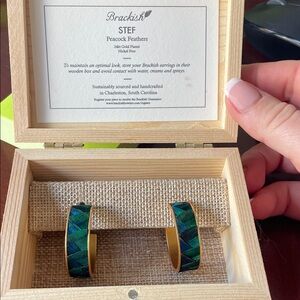 Brackish Peacock Feather Hoop Earrings